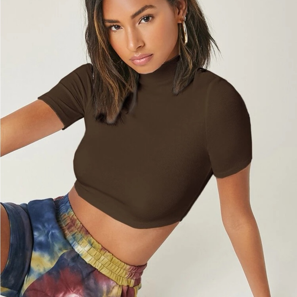 Mock Neck Rib Knit Crop Top
